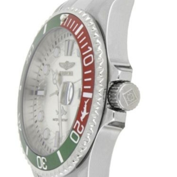 Invicta Silver Watch with Red and Green Accents